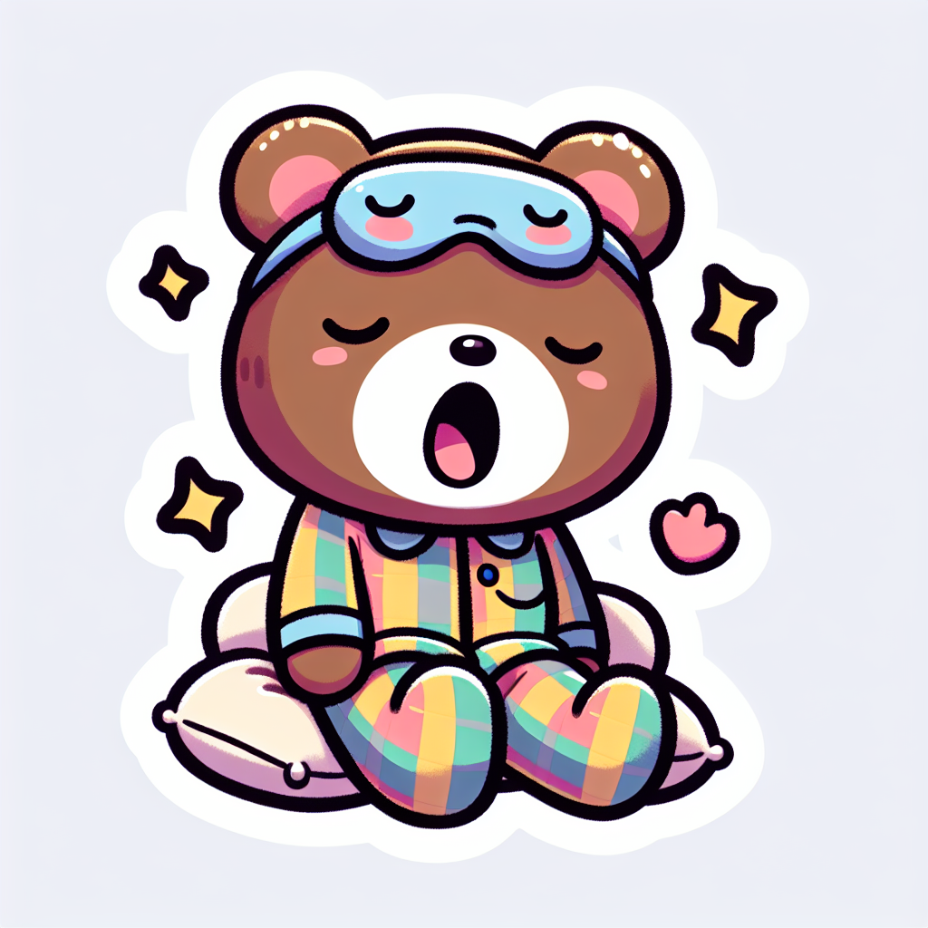 sticker-A bear in pajamas with a little eye mask, yawning-cute stickers-1733095317348